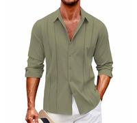 Maskjuwio Camisas de Guayabera Cubanas para Hombre Camisa Casual Abajo de Manga Larga Camisas de Lino para el T Shorts Hombre, c, M