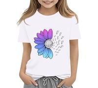 Maskjuwio Camiseta de girasoles para niña, diseño de flores dulces, camisetas sueltas, cuello redondo, manga corta, informal, regalo para Navidad, Blanco, 2-3 años