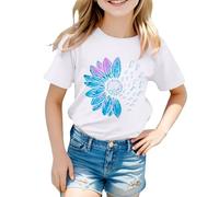 Maskjuwio Camiseta de girasoles para niña, diseño de flores dulces, camisetas sueltas, cuello redondo, manga corta, informal, top de encaje, manga larga, mujer, Blanco, 2-3 años