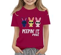 Maskjuwio Camiseta de manga corta para niños con diseño de conejito, camiseta de algodón para niños de 2 a 13 años, corbata de Navidad, Vino, 10-11Years