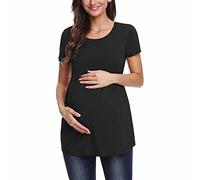 Maskjuwio Camisetas de cuidado para mujer, camisetas de maternidad, manga corta, ropa de lactancia, vestido de encaje para mujer, negro, manga larga, Negro , XXL