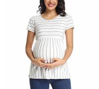 Maskjuwio Camisetas de cuidado para mujer, camisetas de maternidad, manga corta, ropa de lactancia, vestido de encaje para mujer, negro, manga larga, Blanco, L