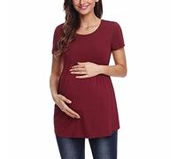 Maskjuwio Camisetas de cuidado para mujer, camisetas de maternidad, manga corta, ropa de lactancia, vestido de encaje para mujer, negro, manga larga, rojo, XL