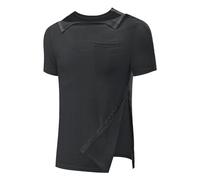 Maskjuwio Camisetas de recuperación después del hombro para hombre, manga larga, con botón de presión, correa de acceso al puerto quimio, cronómetro, Negro , XXL