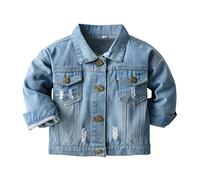 Maskjuwio Chaqueta vaquera de manga larga para niño de invierno, color azul claro, a prueba de viento, Jack, azul, 6-12 meses