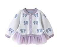 Maskjuwio Children's Jumper Spring New Girls Mesh Splicing Knit Sweater In Small Children Warm Top Coat T Shirt mit Namen, morado, 12-24 meses