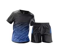 Maskjuwio Conjuntos de ropa deportiva para hombres, camiseta de cuello redondo de 2 piezas, chándal de manga corta, chándal de color bloque, chándal deportivo transpirable, cómodo, tallas L-5Xl, azul