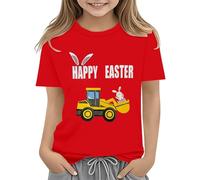 Maskjuwio Easter Shirts for Toddler Boy Short Sleeve Tractor Bunny Tshirt for Kids Cotton Tee Tops 2 13 Years Langarmshirt Kinder Schwarz, rojo, 10-11Years