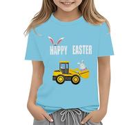 Maskjuwio Easter Shirts for Toddler Boy Short Sleeve Tractor Bunny Tshirt for Kids Cotton Tee Tops 2 13 Years Langarmshirt Kinder Schwarz, azul celeste, 8-9 años