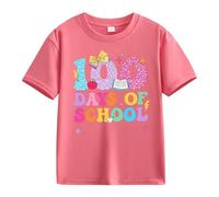 Maskjuwio Girls and Boys Casual Short Sleeved T Shirt 100 Days of School Opening 100 Days Aniversary Personality Loose Short Sleeved Tomates secos, Rosa intenso., 6-7 años
