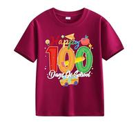 Maskjuwio Girls and Boys Casual Short Sleeved T Shirt 100 Days of School Opening 100 Days Aniversary Personality Loose Short Sleeved Blusa Satén Mujer, Vino, 12-13 años