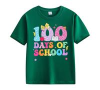 Maskjuwio Girls and Boys Casual Short Sleeved T Shirt 100 Days of School Opening 100 Days Aniversary Personality Loose Short Sleeved Tomates secos, verde, 6-7 años