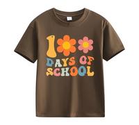 Maskjuwio Girls and Boys Casual Short Sleeved T Shirt 100 Days of School Opening 100 Days Aniversary Personality Loose Short Sleeved Camiseta Negra Manga Larga Niños, marrón, 4-5 años