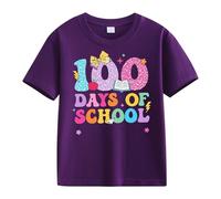 Maskjuwio Girls and Boys Casual Short Sleeved T Shirt 100 Days of School Opening 100 Days Aniversary Personality Loose Short Sleeved Tomates secos, morado, 12-13 años