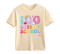 Maskjuwio Girls and Boys Casual Short Sleeved T Shirt 100 Days of School Opening 100 Days Aniversary Personality Loose Short Sleeved Tomates secos, beige, 2-3 años