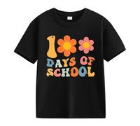 Maskjuwio Girls and Boys Casual Short Sleeved T Shirt 100 Days of School Opening 100 Days Aniversary Personality Loose Short Sleeved Camiseta Negra Manga Larga Niños, Negro , 10-11Years