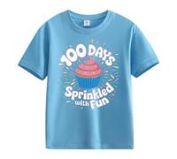 Maskjuwio Girls and Boys Casual Short Sleeved T Shirt 100 Days of School Opening 100 Days Anniversary Personality Loose Short Sleeved Rolli mit Stehkragen, azul celeste, 4-5 años