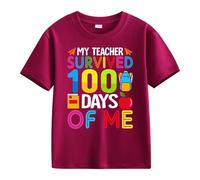 Maskjuwio Girls and Boys Casual Short Sleeved T Shirt 100 Days of School Opening 100 Days Anniversary Personality Loose Short Sleeved Camiseta Larga Mujer, Vino, 4-5 años