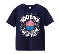 Maskjuwio Girls and Boys Casual Short Sleeved T Shirt 100 Days of School Opening 100 Days Anniversary Personality Loose Short Sleeved Rolli mit Stehkragen, marine, 6-7 años