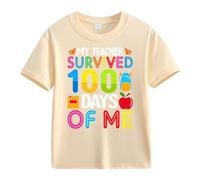 Maskjuwio Girls and Boys Casual Short Sleeved T Shirt 100 Days of School Opening 100 Days Anniversary Personality Loose Short Sleeved Camiseta Larga Mujer, beige, 10-11Years