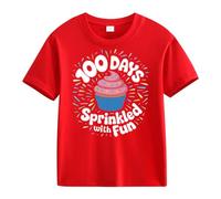 Maskjuwio Girls and Boys Casual Short Sleeved T Shirt 100 Days of School Opening 100 Days Anniversary Personality Loose Short Sleeved Rolli mit Stehkragen, rojo, 10-11Years