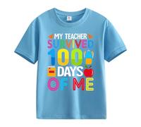 Maskjuwio Girls and Boys Casual Short Sleeved T Shirt 100 Days of School Opening 100 Days Anniversary Personality Loose Short Sleeved Camiseta Larga Mujer, azul celeste, 10-11Years
