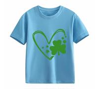 Maskjuwio Girls and Boys Casual Short Sleeved T Shirt St Day Middle and Large Children's Retro Personality 2D Printing Children's Loose Short Sleeved Chic Top Azul Mujer, azul claro, 10-11Years