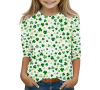 Maskjuwio Kids St Day 3/4 Sleeve Green T Shirt Top Girls Funny St Day Shirt Christmas Brosche Damen, AG., 12-13 años