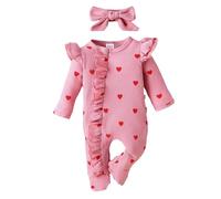 Maskjuwio Mono largo floral de manga larga para niñas+diademas estampadas para bebé para niñas, mameluco y mono floral, manga infantil, mono y diadema, para niñas, Rojo sandía, New born
