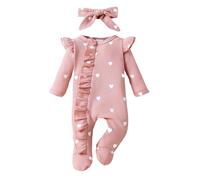Maskjuwio Mono largo floral de manga larga para niñas+diademas estampadas para bebé para niñas, mameluco y mono floral, manga infantil, mono y diadema, para niñas, rojo, 3-6 meses