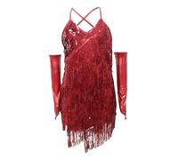 Maskjuwio Niñas Lentejuelas Flecos Ropa de Baile Latina Conjunto Brillante Sin Mangas Borla Falda de Baile Brillo Tul, rojo, S
