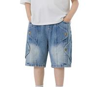 Maskjuwio Pantalones cortos Primavera Vaqueros de cinco puntos Medianos y Grandes Pantalones cortos de mezclilla casuales Pantalones cortos de portero para hombre, azul, 6-7 años