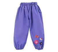 Maskjuwio Pantalones para niños resistentes al viento y a la lluvia, para niñas, color sólido, estampado de mariposas y flores, cintura elástica, pantalones de barro 140, azul oscuro, 3-4 años