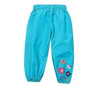 Maskjuwio Pantalones para niños resistentes al viento y a la lluvia, para niñas, color sólido, estampado de mariposas y flores, cintura elástica, pantalones de barro 140, azul, 12-18 meses