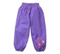 Maskjuwio Pantalones para niños resistentes al viento y a la lluvia, para niñas, color sólido, estampado de mariposas y flores, cintura elástica, pantalones de barro 140, morado, 12-18 meses