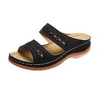 Maskjuwio Pantoletten Damen Rutschfest Slip-On Pantolette Orthopädische Sommersandalen Peeptoe Hohl Keilsandaletten Sandalette Plateau Römersandalen Bohemian Slippers weiche Sohlen SommerSandalen