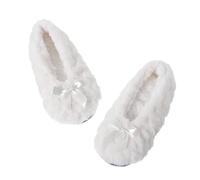 Maskjuwio Pantuflas de terciopelo engrosadas y calcetines para dormir, antideslizantes calientes para adultos agujas de tejer para calcetines, Blanco, 39/41 EU