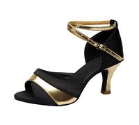 Maskjuwio Peeptoes - Sandalias de baile para mujer, color negro, con correa de tobillo, con hebilla de tacón, transpirables, elegantes, dorado, 34 EU