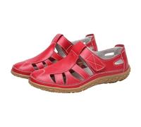 Maskjuwio Sandalias antideslizantes para mujer, sandalias de punta cerrada, sandalias de cuero liso con tiras recortadas, zapatos planos para mujer, zapatos de playa de verano, zapatos casuales de