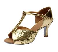 Maskjuwio Sandalias de baile para mujer con purpurina y boca de pescado, sandalias de baile latinas para mujer, tacones altos, correa en T, sandalias huecas, elegantes, cómodas, sandalias de verano