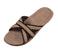 Maskjuwio Sandalias de lino para mujer, sandalias planas, alpargatas, sandalias con correa cruzada, sandalias peeptoe, sandalias bohemias ligeras, sandalias de playa antideslizantes para mujer
