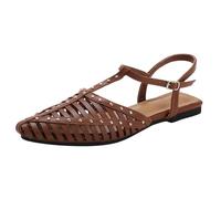Maskjuwio Sandalias planas para mujer, con tiras y puntera cerrada, sandalias de punta puntiaguda, sandalias romanas con barra en T, zapatos tejidos ligeros, zapatos retro elegantes, zapatos de