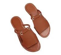 Maskjuwio Sandalias planas para mujer, sandalias abiertas de piel sintética con correas de punto para mujer, pantuflas de verano, sandalias de verano lisas, sandalias de verano ligeras, boca de