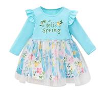 Maskjuwio Spring and Autumn New Baby Dress Small Fresh Printing Splicing Long Sleeved Skirt Niñas 140, azul, 2-3 años