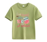 Maskjuwio Spring and Autumn New Fashionable Cute Print Comfortable Version of The Girls Printed T Shirt Spitzentop Schwarz Damen, verde, 10-11Years