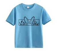 Maskjuwio Spring and Autumn New Fashionable Cute Print Comfortable Version of The Girls Printed T Shirt Black Silk Top, azul claro, 8-9 años