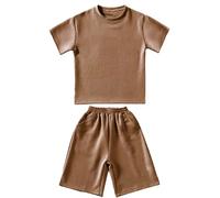 Maskjuwio Summer Children's Quick Drying Short Sleeved Suit Shorts Middle And Small Children Candy Colour Casual Wear Boys Sportswear Traje de Navidad Niño 98, café, 7-8 años