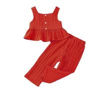 Maskjuwio Summer New Europe And The States Style Camisole Vest Models Soft Fabrics Solid Coloured Blouse Trousers Two Piece Set de Camiseta de Manga Larga para Hombre Rojo, rojo, 6-9 meses