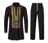 Maskjuwio Thobe - Conjunto de 2 piezas para hombre, conjunto de 2 piezas con pantalones de Dubai árabe caftán, ropa islámica para hombre, traje africano, trajes musulmanes, manga larga, caftán, tallas