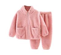 Maskjuwio - Traje de algodón suave, cálido, cuello redondo, manga larga, cuello redondo, color sólido, traje de coral, conjunto de ropa para bebé o niña, rojo, 6-7 años